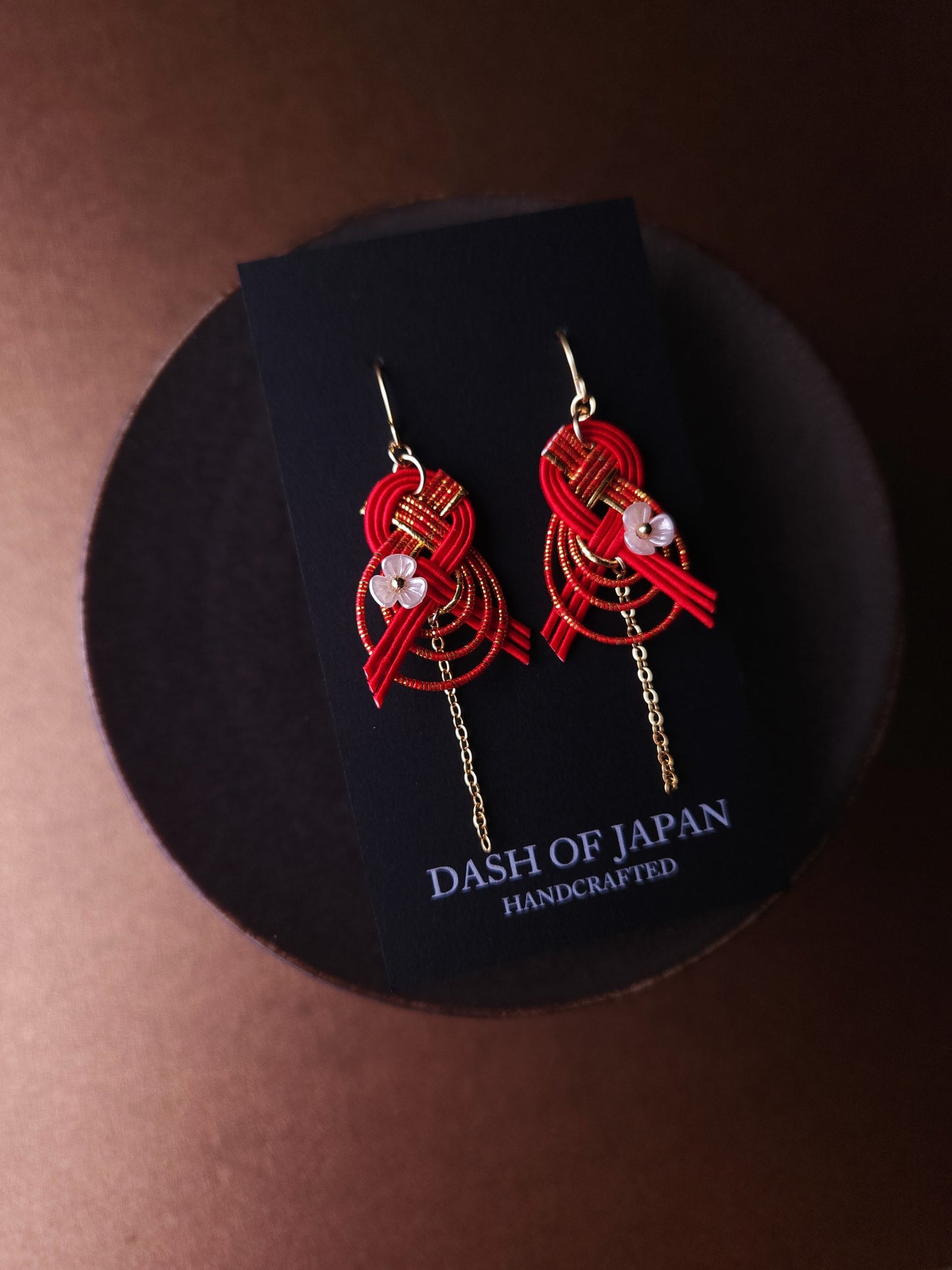 Drop Earrings made with Japanese Mizuhiki - Red