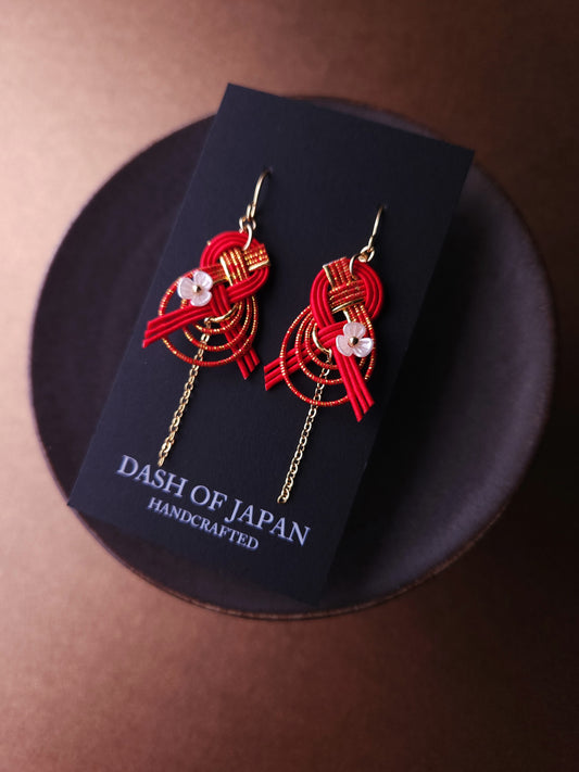 Drop Earrings made with Japanese Mizuhiki - Red