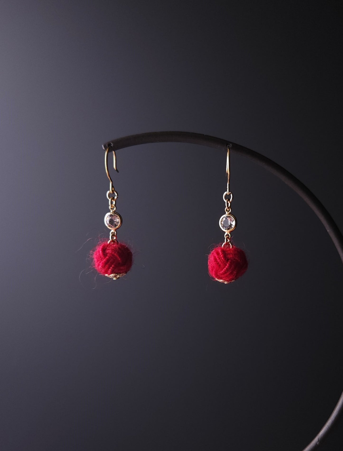 Japanese Mizuhiki Drop Earrings - Fluffy Red