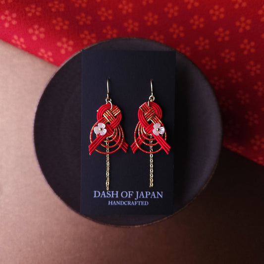 Drop Earrings made with Japanese Mizuhiki - Red