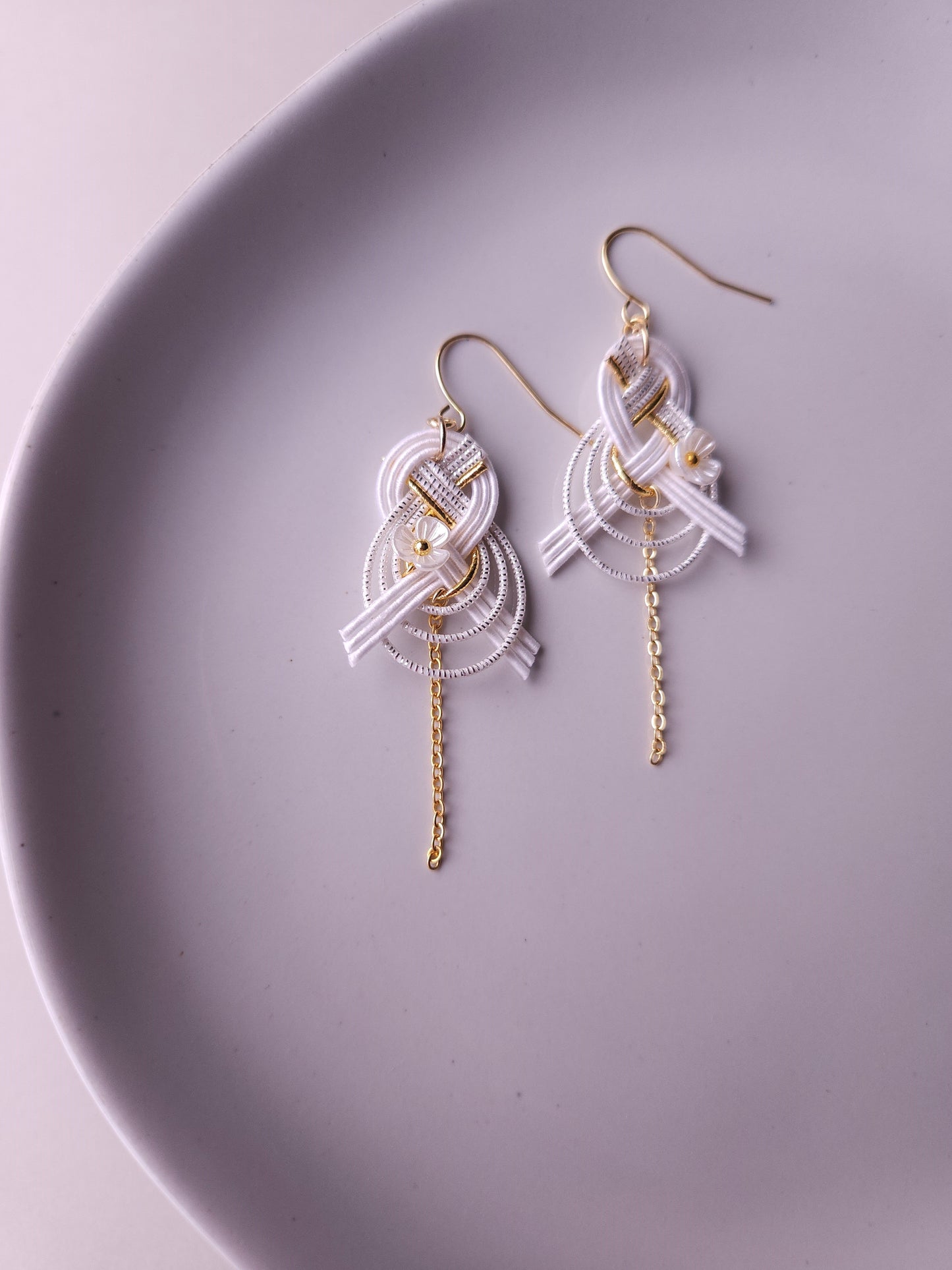 Drop Earrings made with Japanese Mizuhiki - White