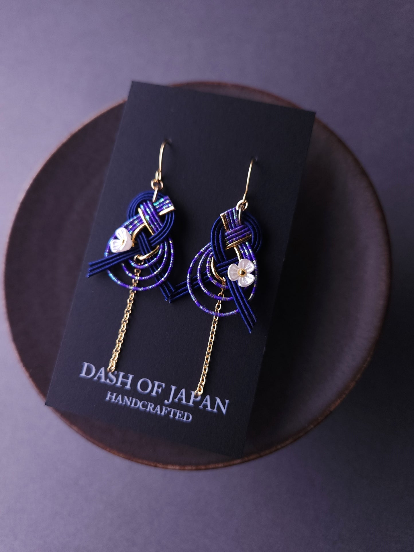 Drop Earrings made with Japanese Mizuhiki - Blue