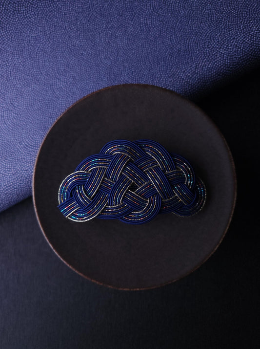 Hair Barrette - Navy Blue and Chromatic Rainbow