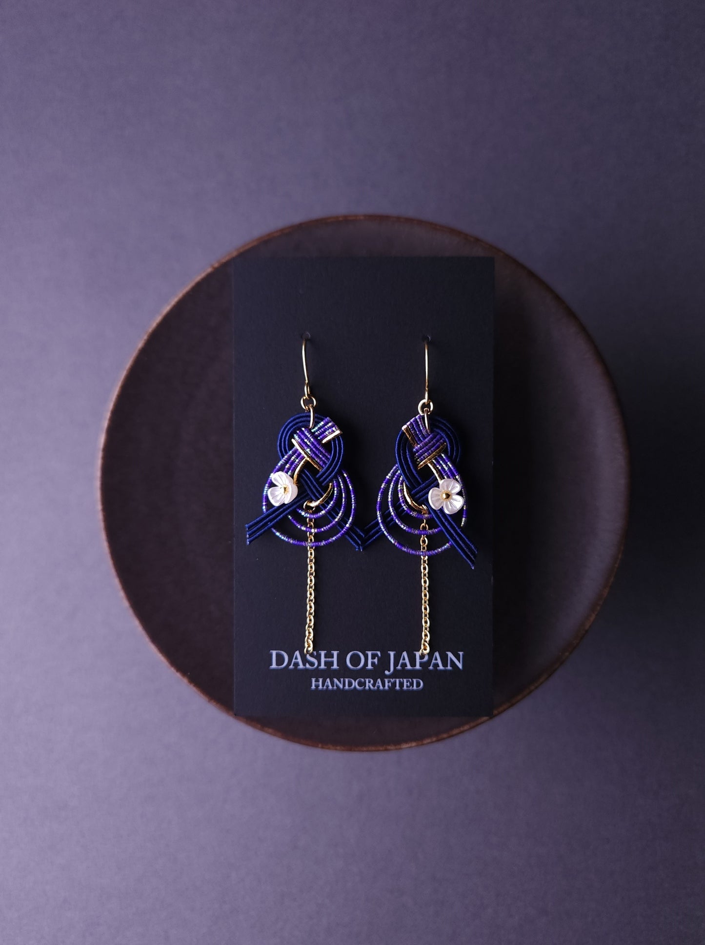Drop Earrings made with Japanese Mizuhiki - Blue