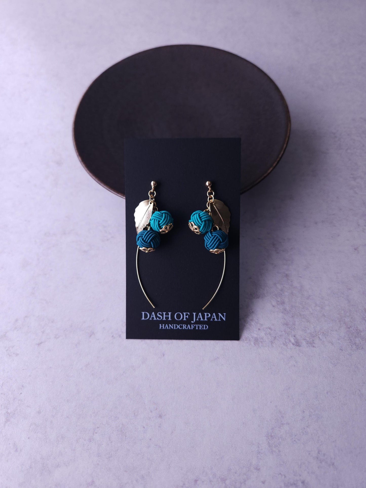 Flower Drop Earrings handmade with Japanese Mizuhiki, Teal Green