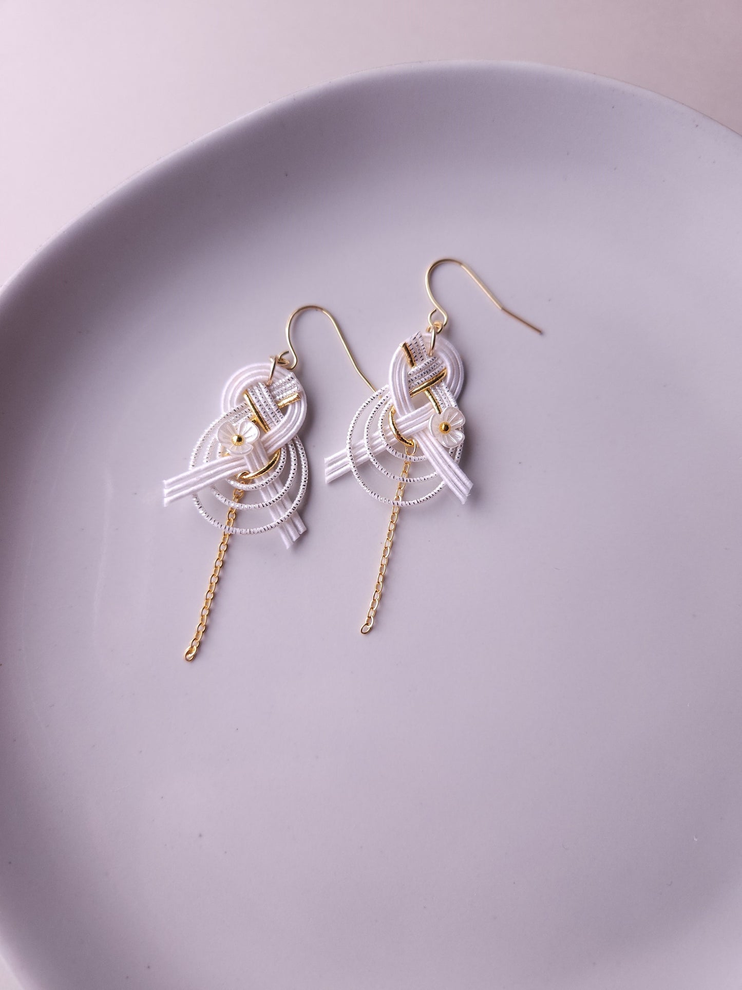 Drop Earrings made with Japanese Mizuhiki - White