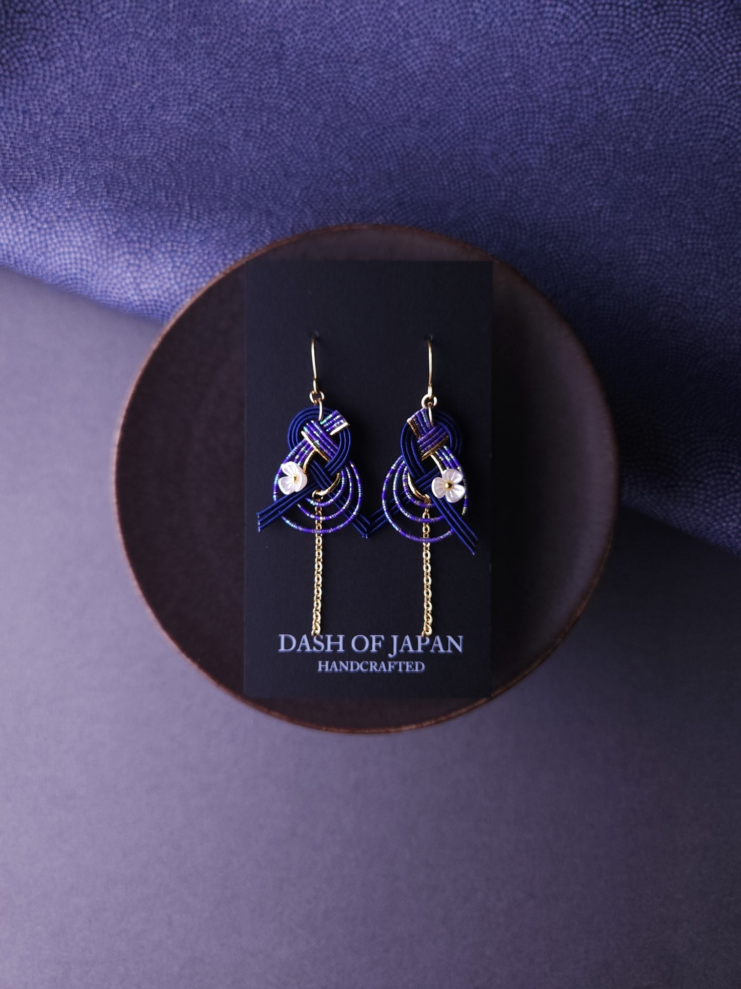 Drop Earrings made with Japanese Mizuhiki - Blue