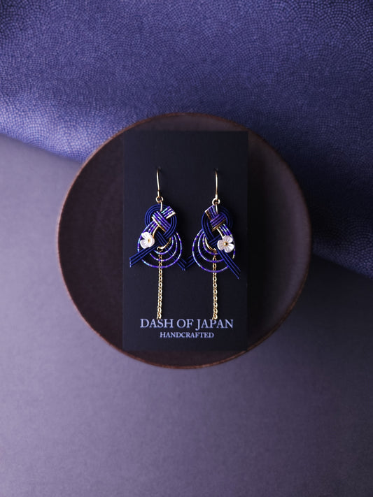 Drop Earrings made with Japanese Mizuhiki - Blue