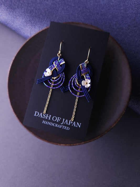 Drop Earrings made with Japanese Mizuhiki - Blue