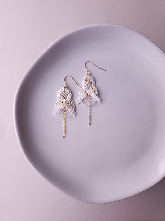 Drop Earrings made with Japanese Mizuhiki - White