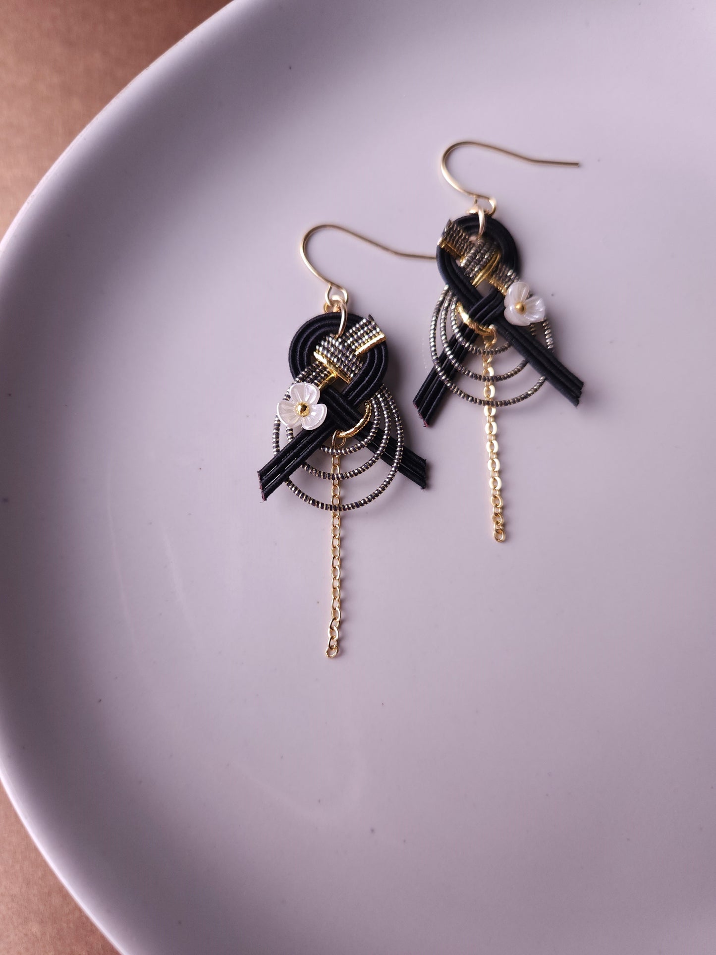 Drop Earrings made with Japanese Mizuhiki - Black