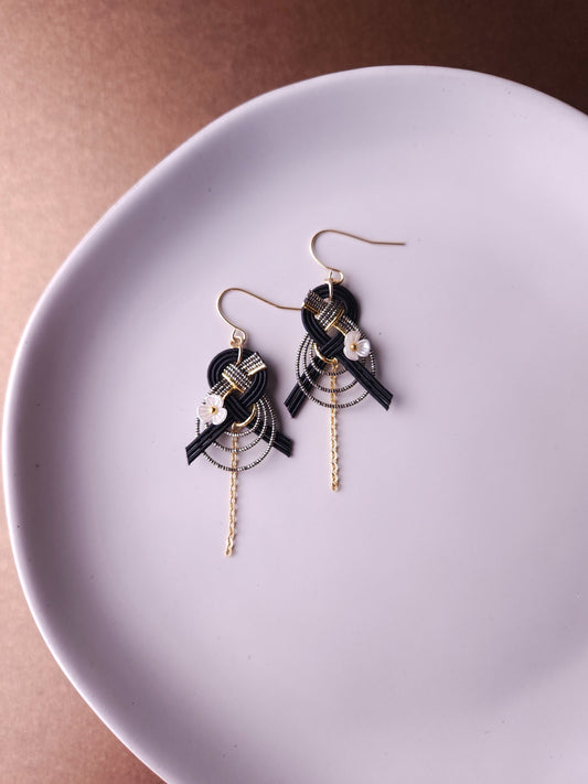 Drop Earrings made with Japanese Mizuhiki - Black
