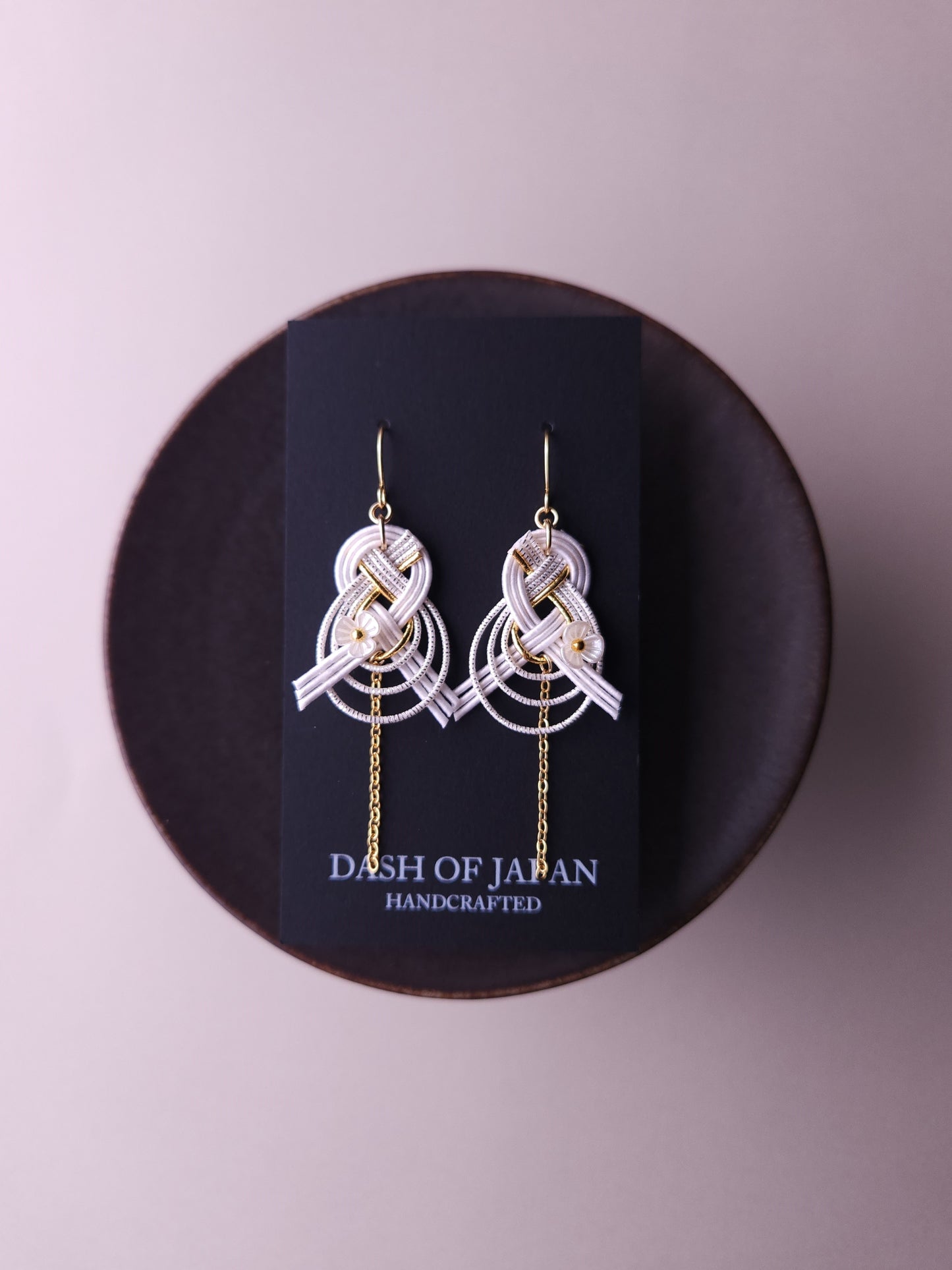Drop Earrings made with Japanese Mizuhiki - White
