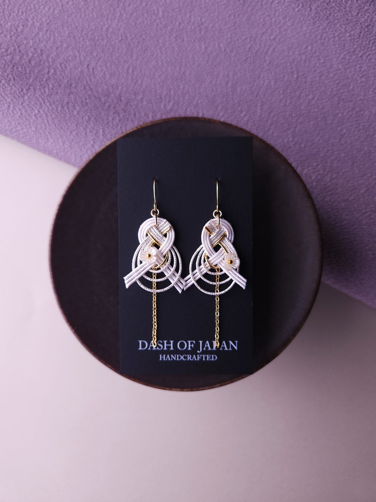 Drop Earrings made with Japanese Mizuhiki - White