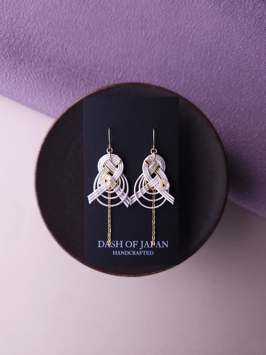 Drop Earrings made with Japanese Mizuhiki - White
