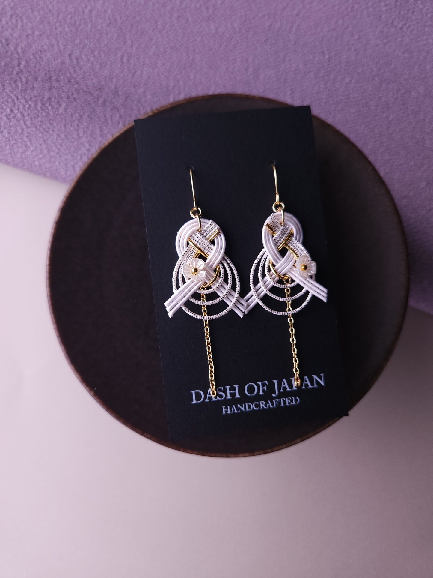 Drop Earrings made with Japanese Mizuhiki - White