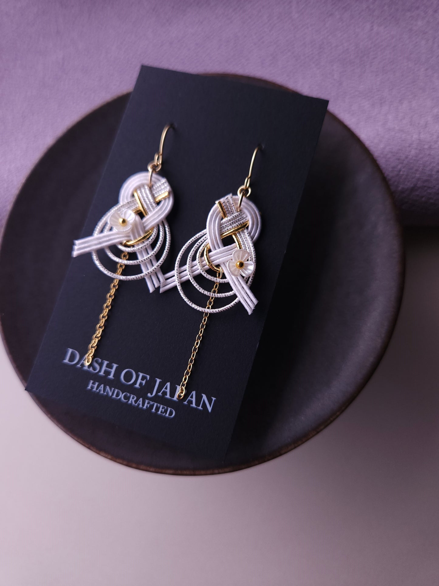 Drop Earrings made with Japanese Mizuhiki - White