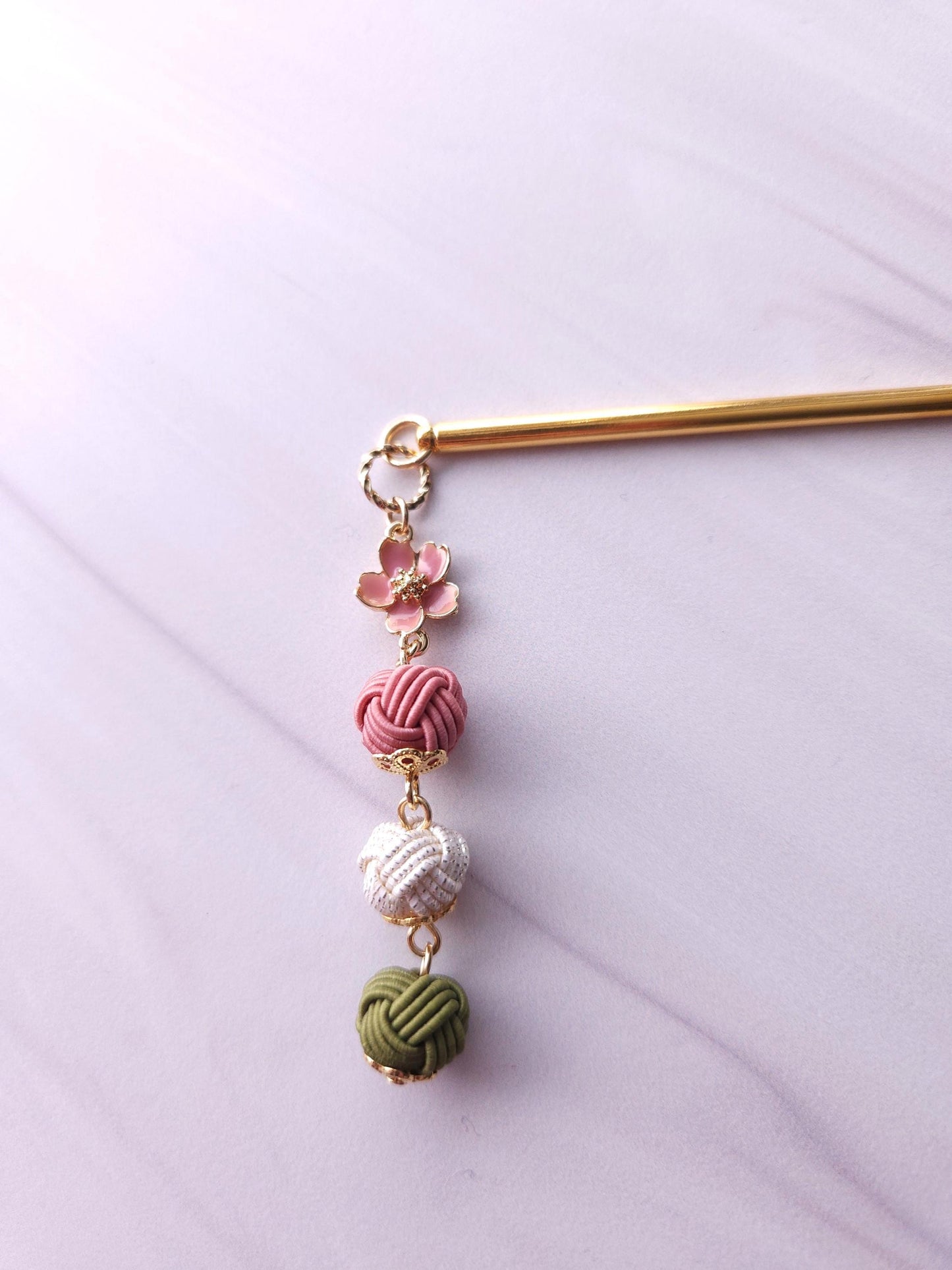 Kanzashi Hair Stick - Dusty Pink White Green