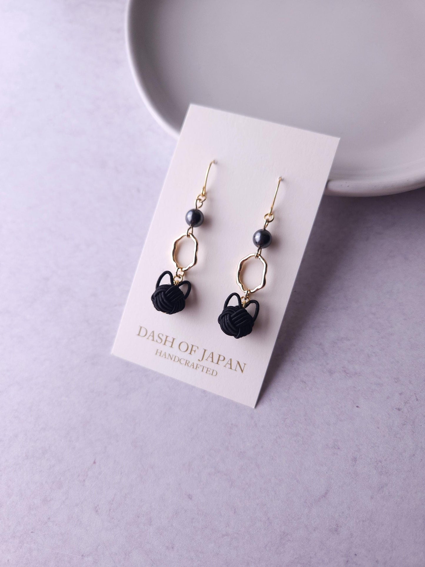 Cat Pearl Drop Earrings - Black