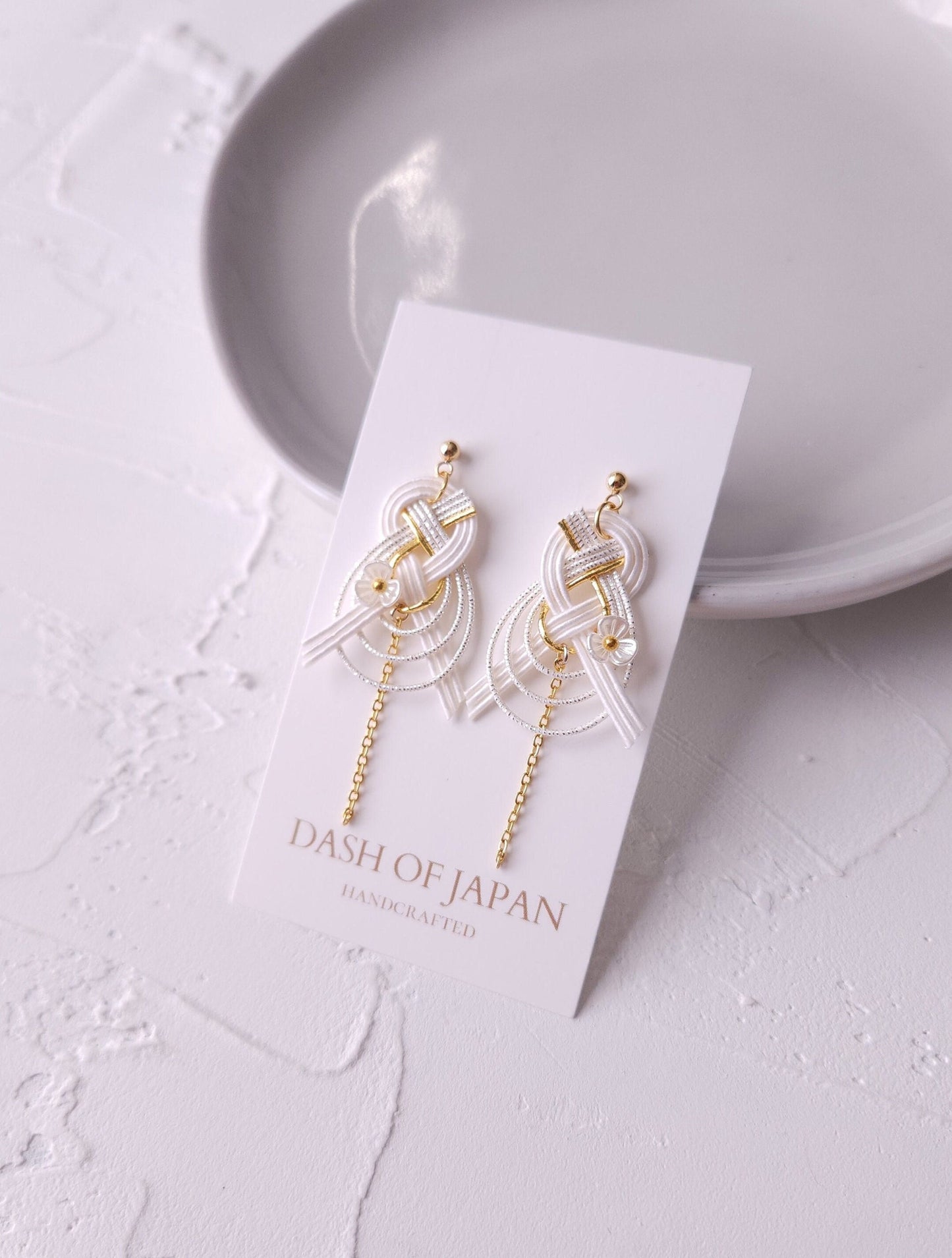 Drop Earrings made with Japanese Mizuhiki - White