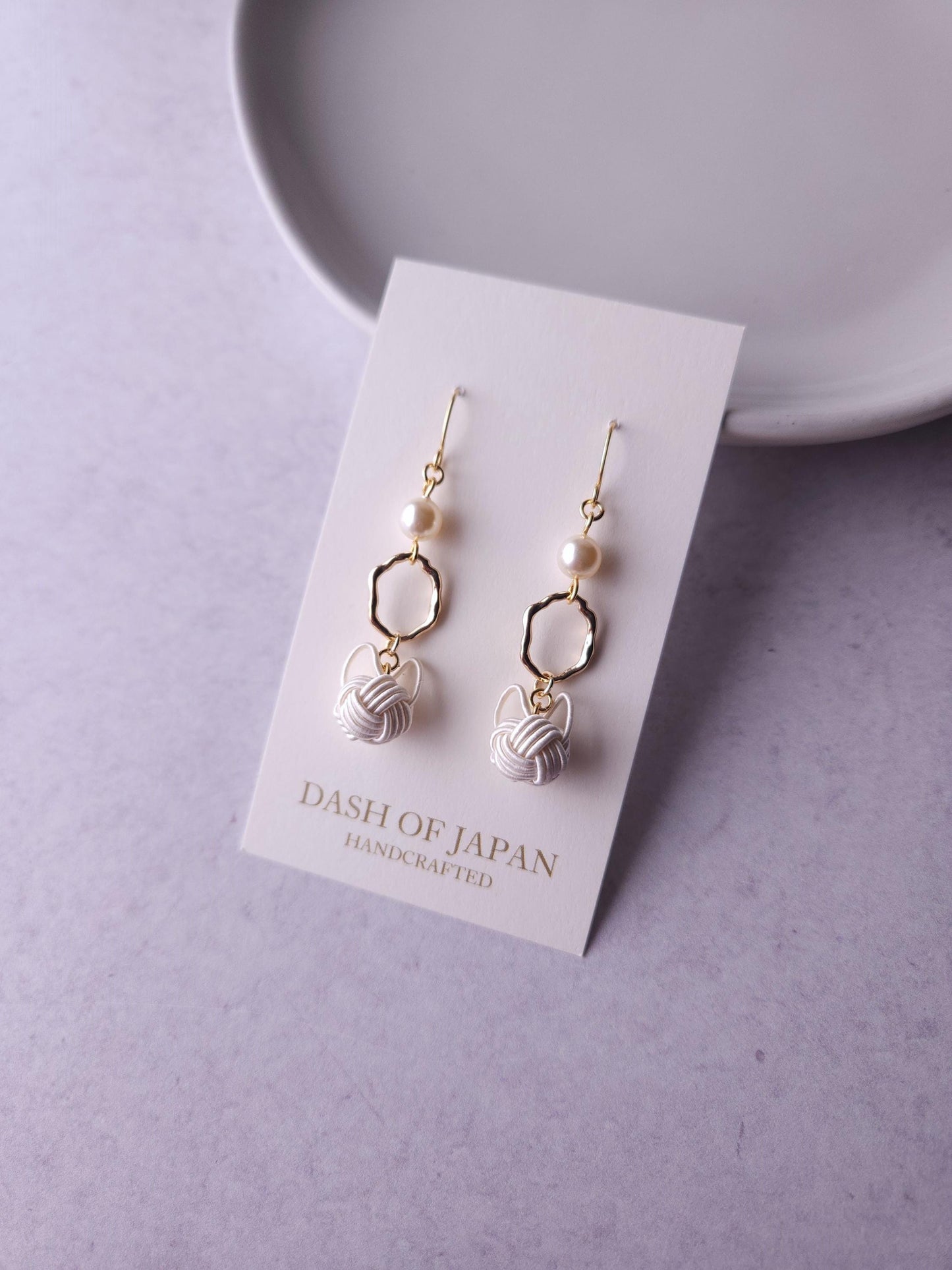 Cat Pearl Drop Earrings- White