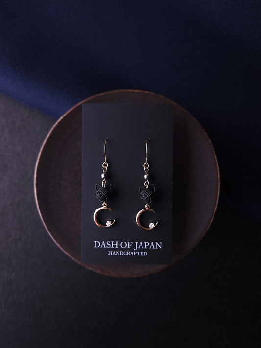 Cat and Crescent Moon - Black