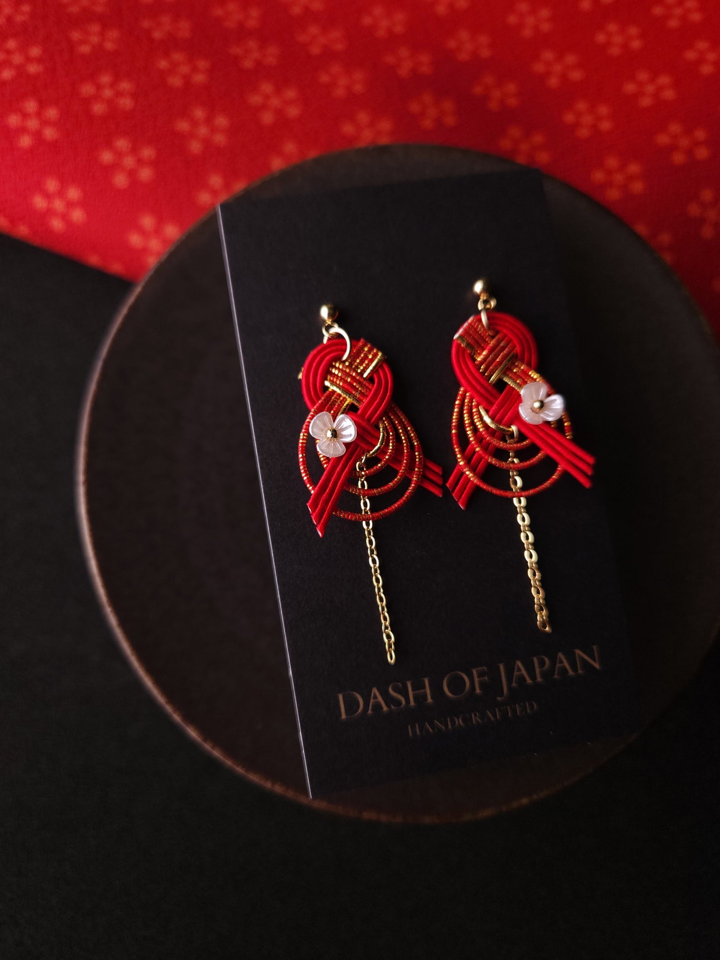 Drop Earrings made with Japanese Mizuhiki - Red