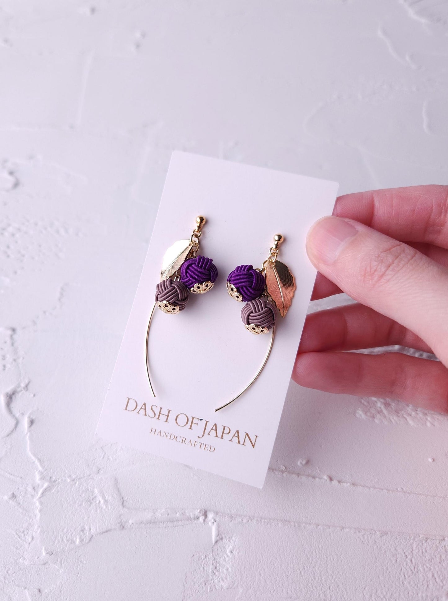 Flower Drop Earrings handmade with Japanese Mizuhiki, Purple and Brown