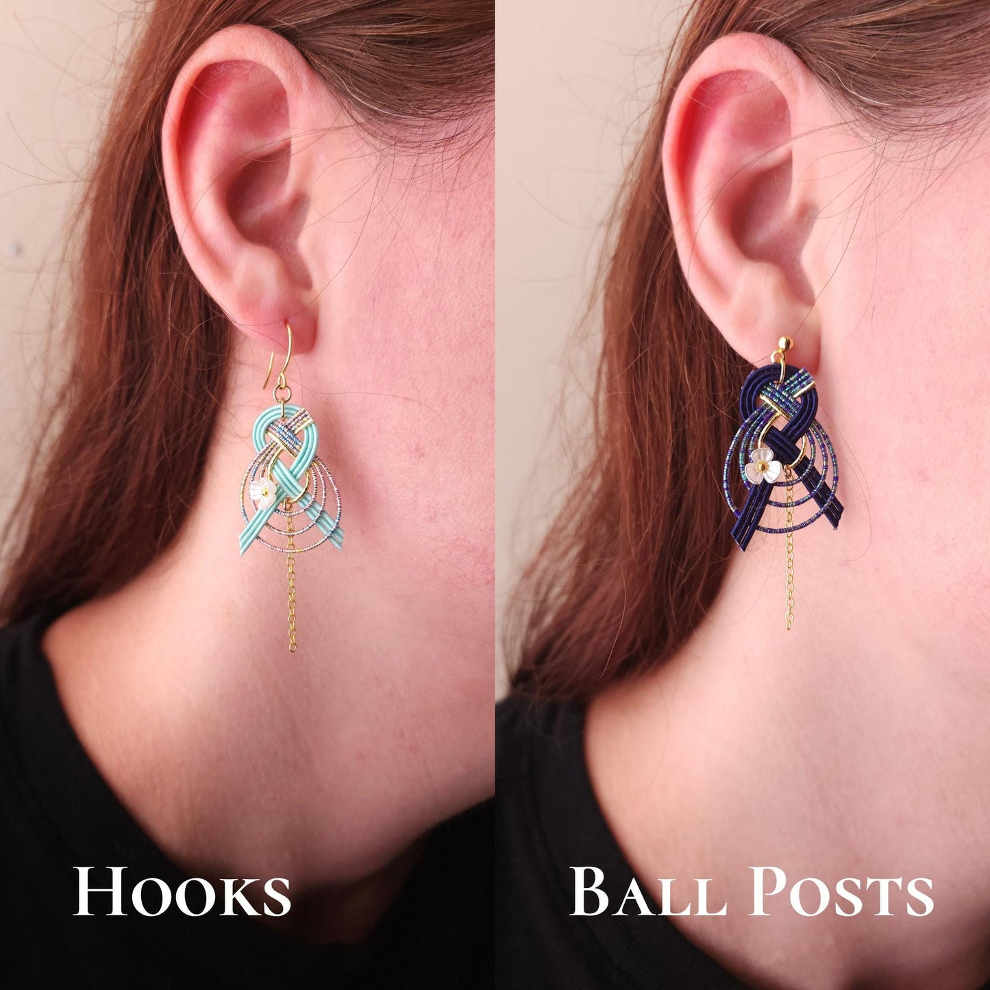 Drop Earrings made with Japanese Mizuhiki - Red