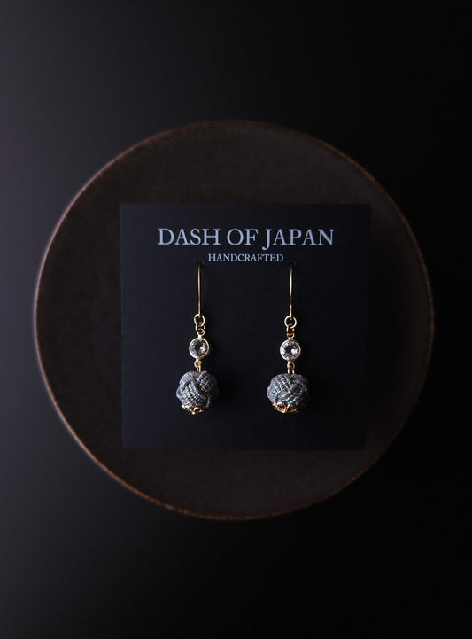 Japanese Mizuhiki Drop Earrings - Iridescent Gray
