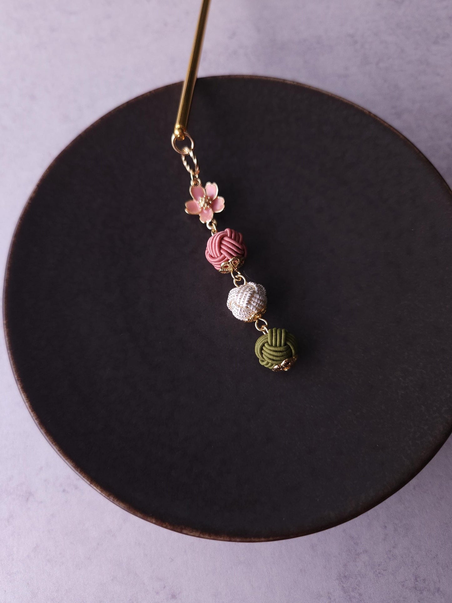 Kanzashi Hair Stick - Dusty Pink White Green