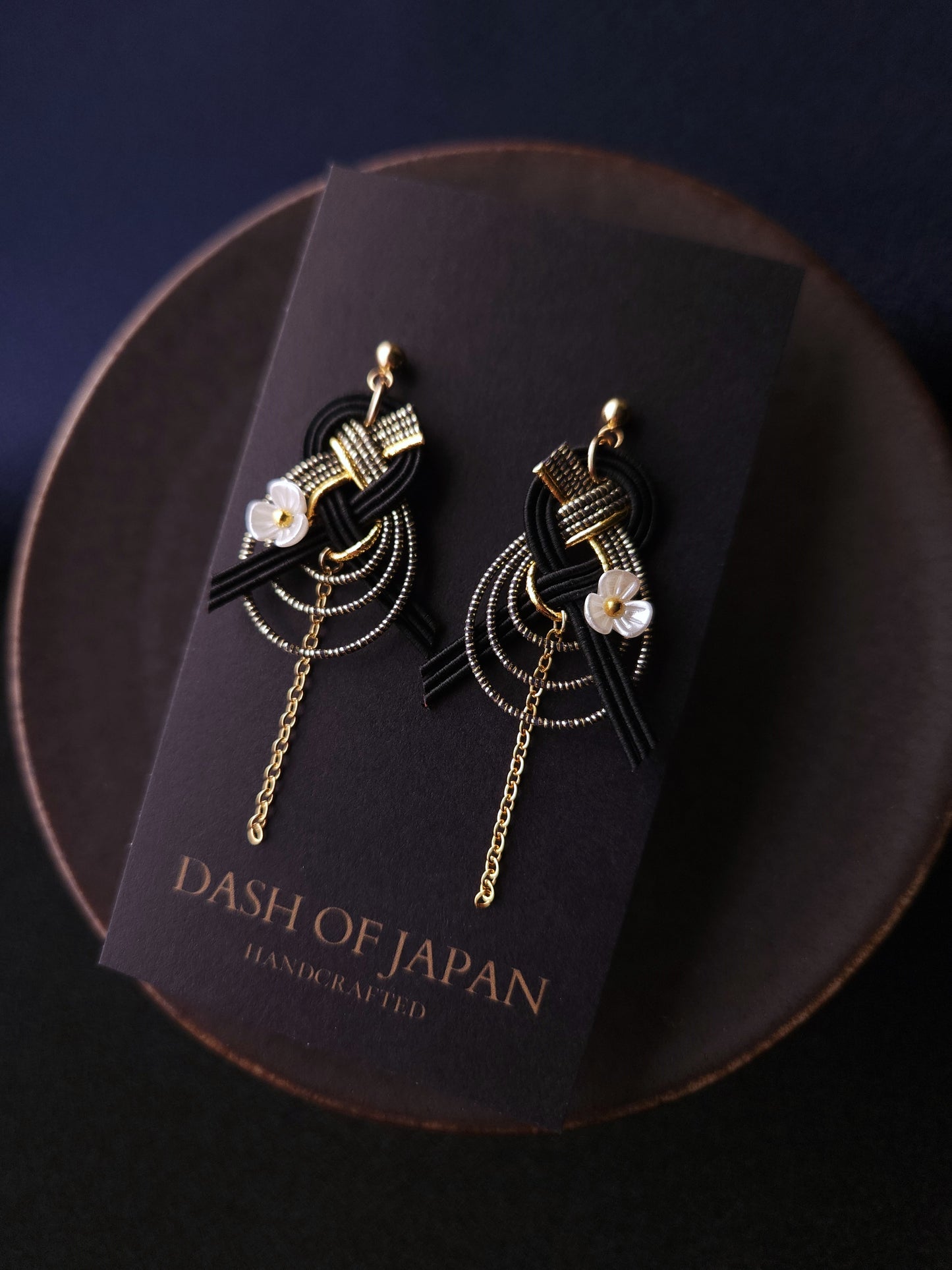 Drop Earrings made with Japanese Mizuhiki - Black