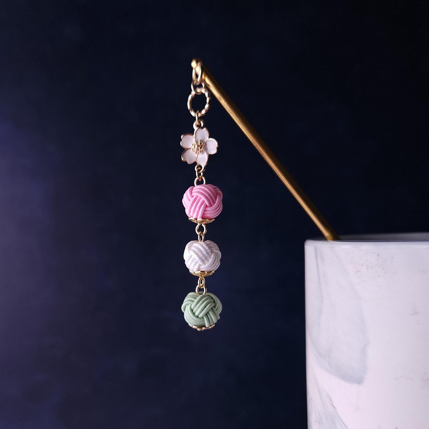 Kanzashi- Sakura Pink White Green
