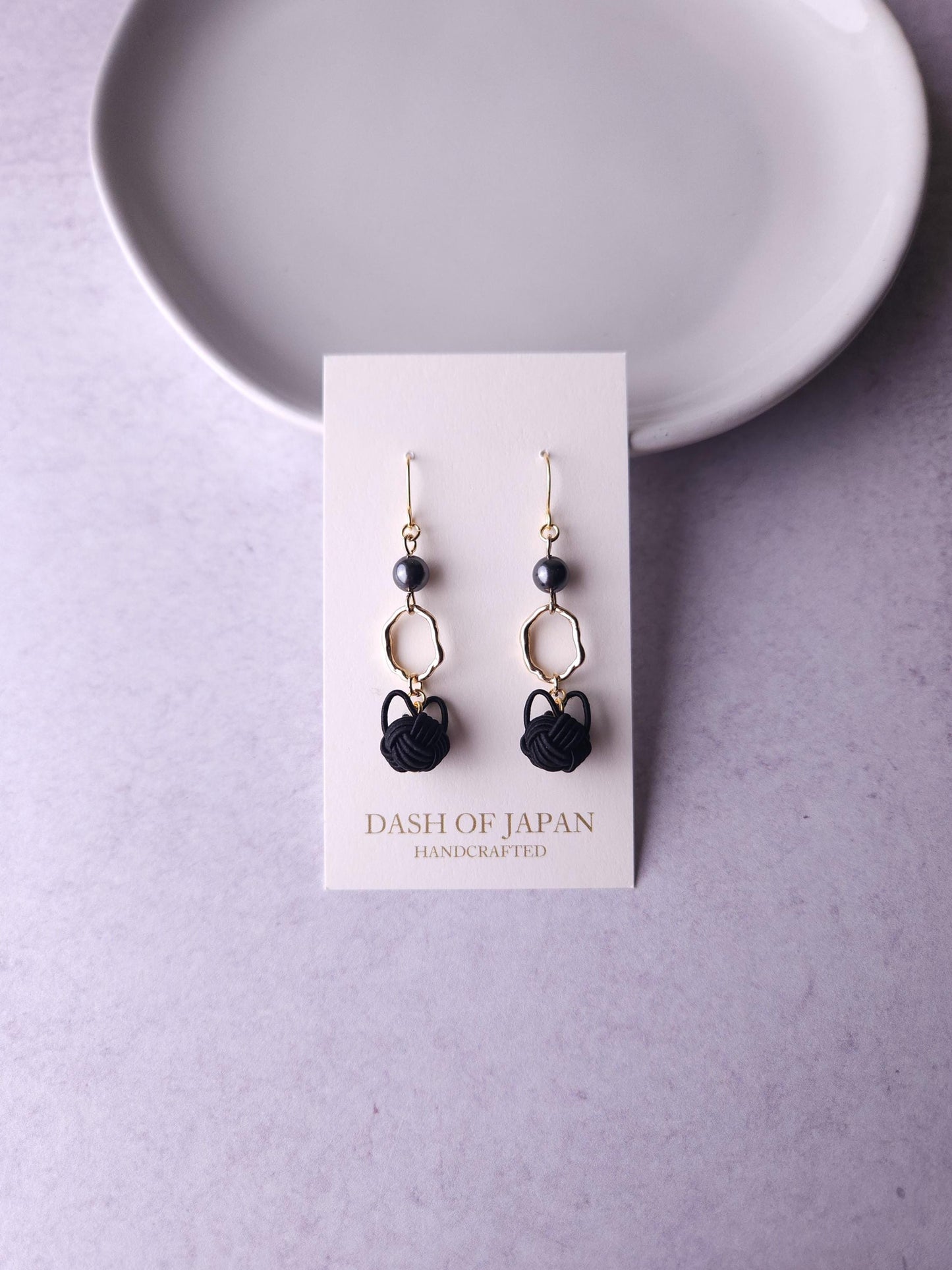 Cat Pearl Drop Earrings - Black