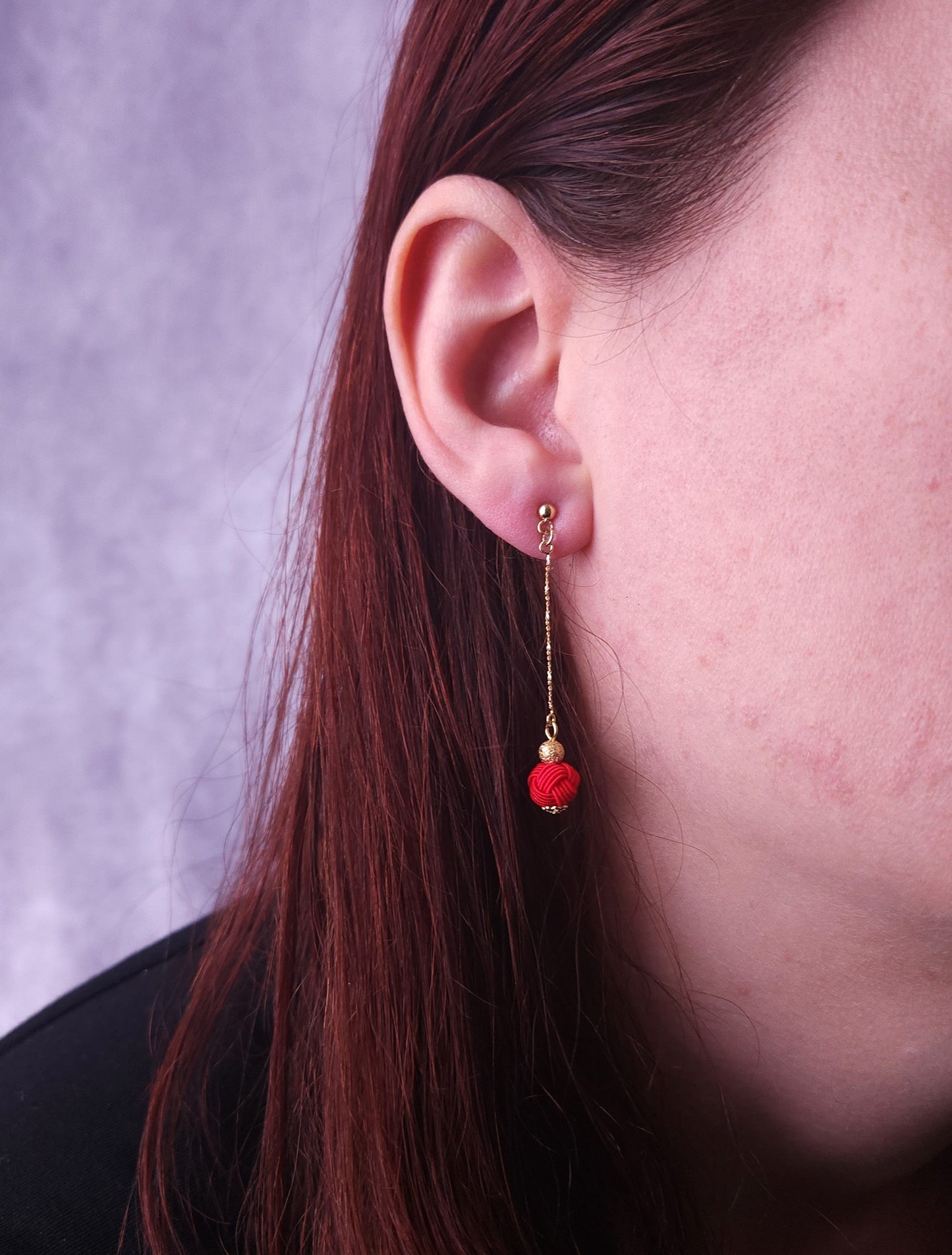 Long Drop Earrings - Deep Red
