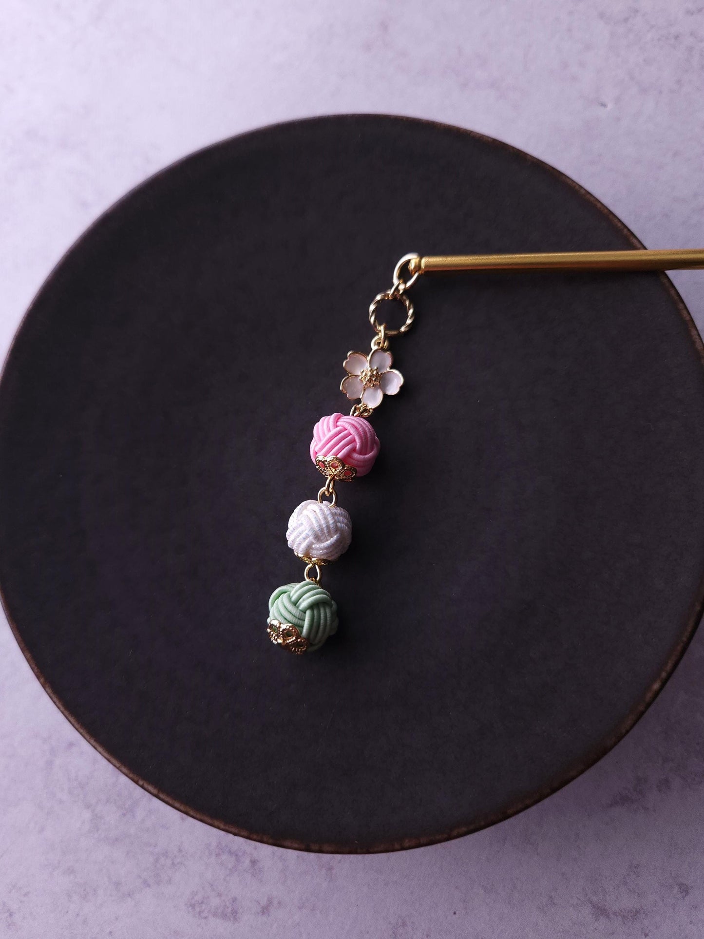 Kanzashi- Sakura Pink White Green