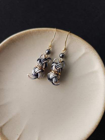 Cat  Earrings- Black and White Bicolor