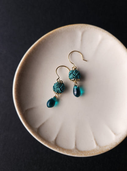 Simple Drop Earrings -  Metallic Blue Green