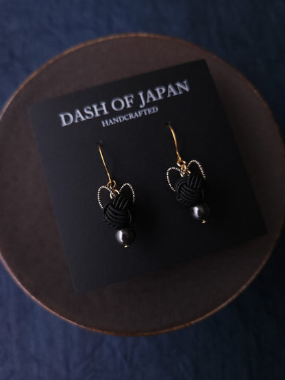 Cat Head Earrings - Black x Black Gold