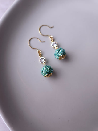 Japanese Mizuhiki Drop Earrings - Shiny Aqua
