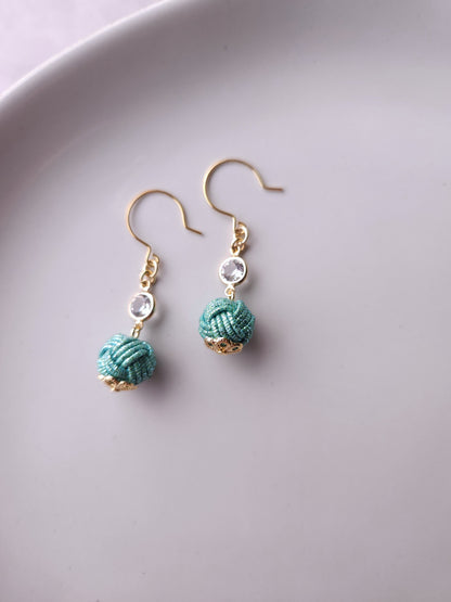 Japanese Mizuhiki Drop Earrings - Shiny Aqua