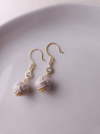 Japanese Mizuhiki Drop Earrings - Fluffy Warm Gray