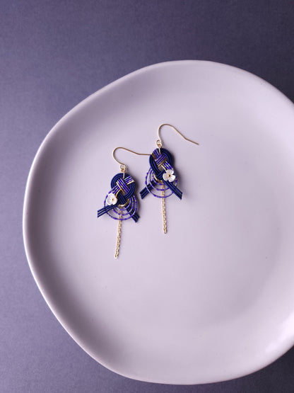 Drop Earrings made with Japanese Mizuhiki - Blue
