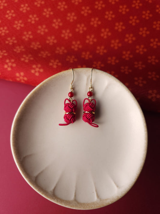Cat Earrings  -Dark Red