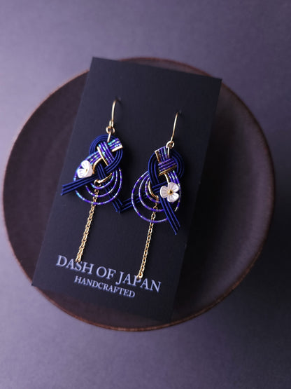 Drop Earrings made with Japanese Mizuhiki - Blue