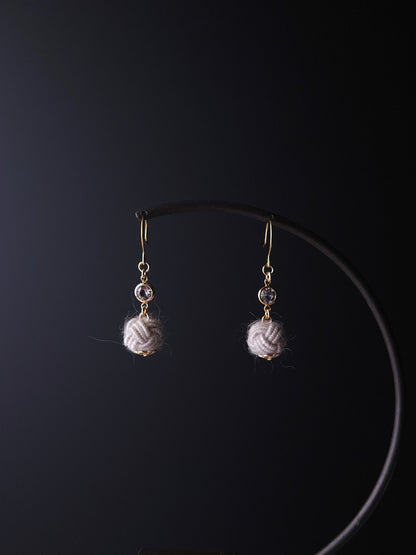 Japanese Mizuhiki Drop Earrings - Fluffy Warm Gray