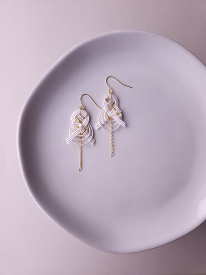 Drop Earrings made with Japanese Mizuhiki - White
