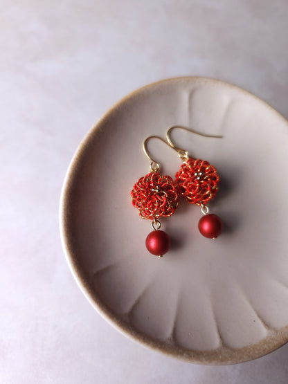 Chrysanthemum - Orange Red and Gold