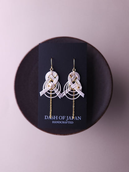 Drop Earrings made with Japanese Mizuhiki - White