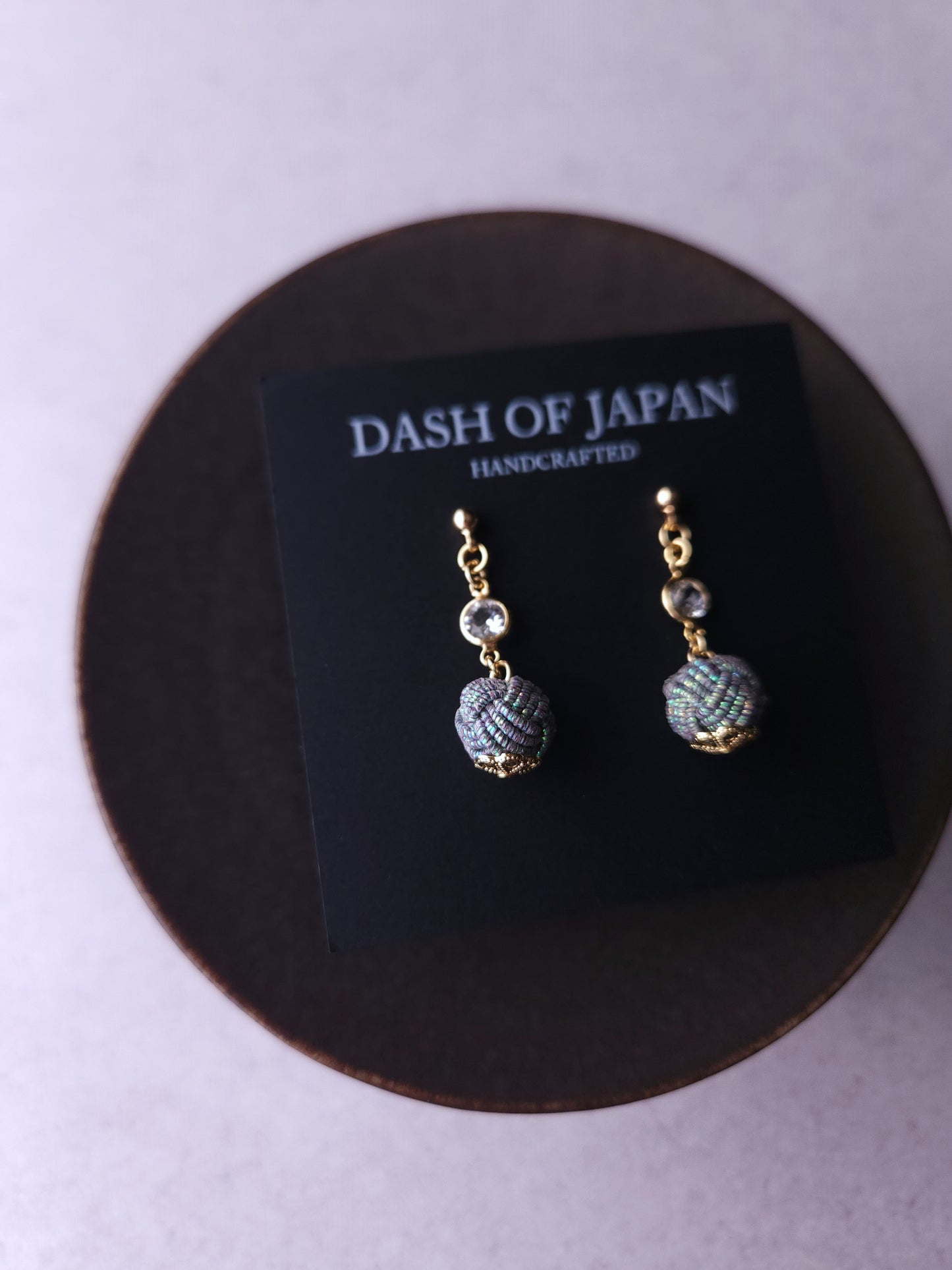 Japanese Mizuhiki Drop Earrings - Iridescent Gray
